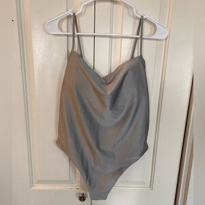 Shade & Shore Women’s Swimsuit Silver High Leg Cheeky Size Large New with Tag